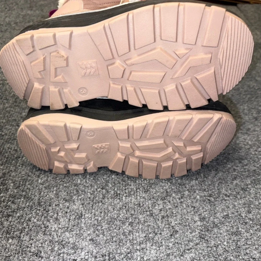 All in Motion Girls Pink Black Quilted Snow Boots Thermolite Insulated Size 3
